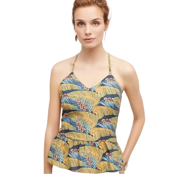 HD in PARIS x ANTHROPOLOGIE: Tropical Print Sleeveless Blouse -Size Medium - Picture 2 of 11